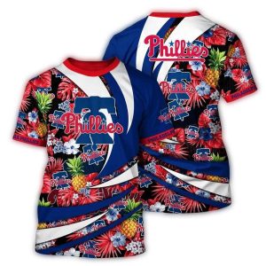 Philadelphia Phillies Pineapple Floral All-Over Print T-Shirt for Fans