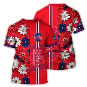 Philadelphia Phillies Blossom Stripe All-Over Print T-Shirt for Fans