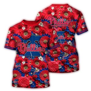 Philadelphia Phillies Floral All Over Print T-Shirt for Fans