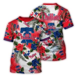 Philadelphia Phillies Floral Print T-Shirt - All Over Flower Design