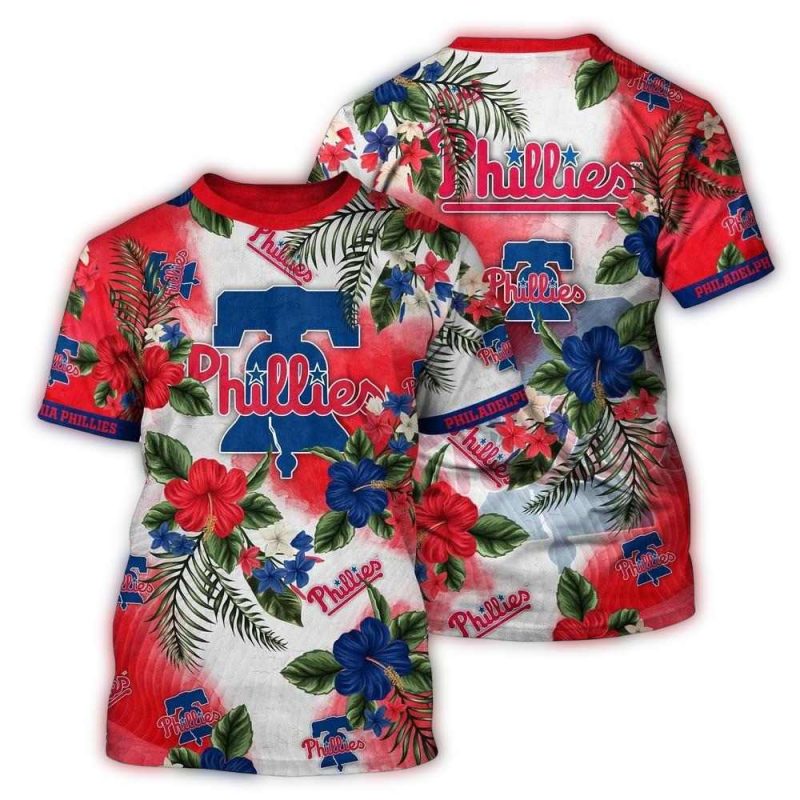 Philadelphia Phillies Floral Print T-Shirt - All Over Flower Design