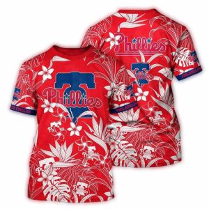 Retro Philadelphia Phillies Floral Leaf All Over Print T-Shirt