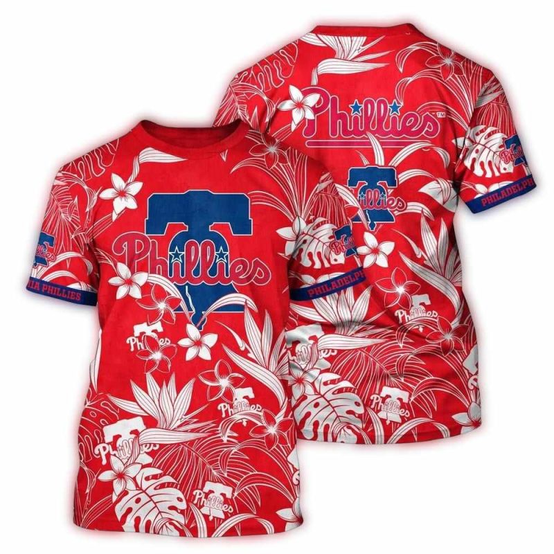 Retro Philadelphia Phillies Floral Leaf All Over Print T-Shirt