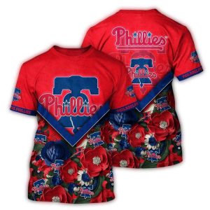 Philadelphia Phillies Red and Blue Floral Print T-Shirt for Fans