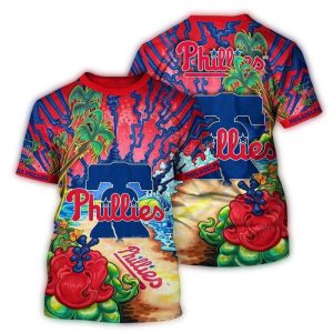 Philadelphia Phillies Floral Art All-Over Print T-Shirt for Fans
