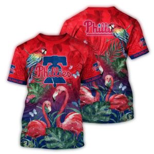 Philadelphia Phillies Flamingo & Parrot All-Over Print T-Shirt for Fans