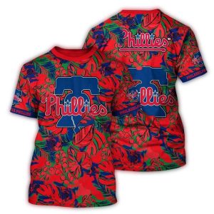 Vintage Floral Philadelphia Phillies All Over Print T-Shirt for Fans