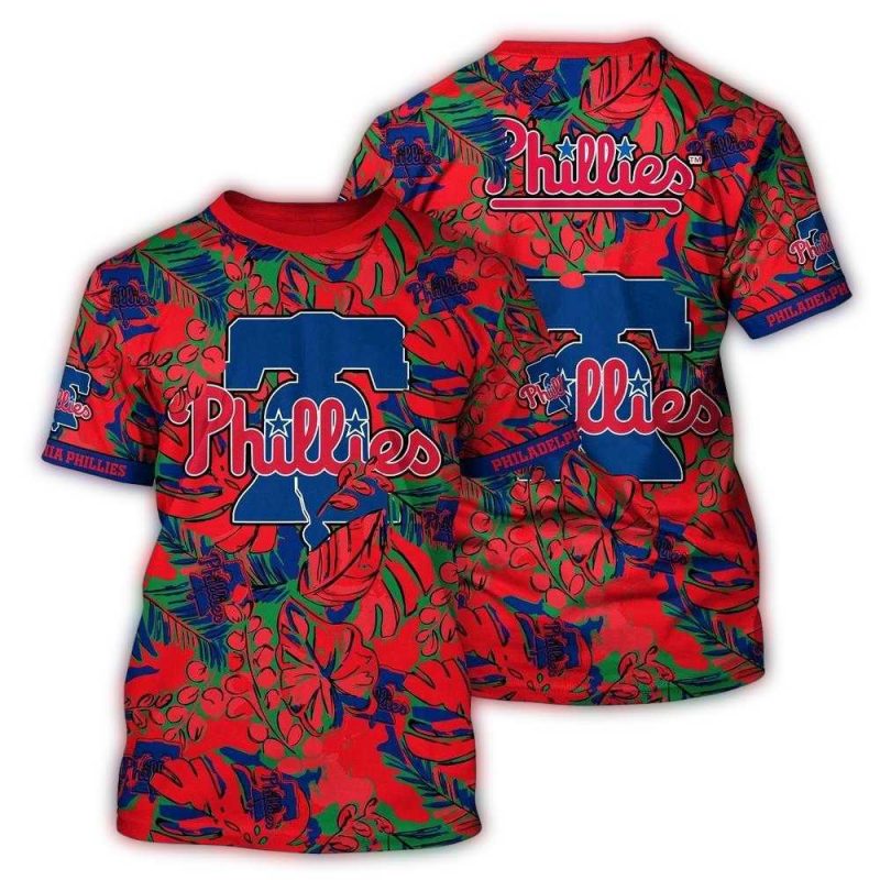 Vintage Floral Philadelphia Phillies All Over Print T-Shirt for Fans