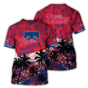 Philadelphia Phillies Tropical Coconut Leafs All Over Print T-Shirt