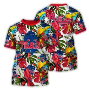 Philadelphia Phillies Floral Parrot All Over Print T-Shirt for Fans