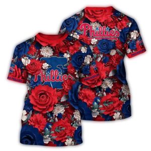 Philadelphia Phillies Tropical Flower Pattern All Over Print T-Shirt