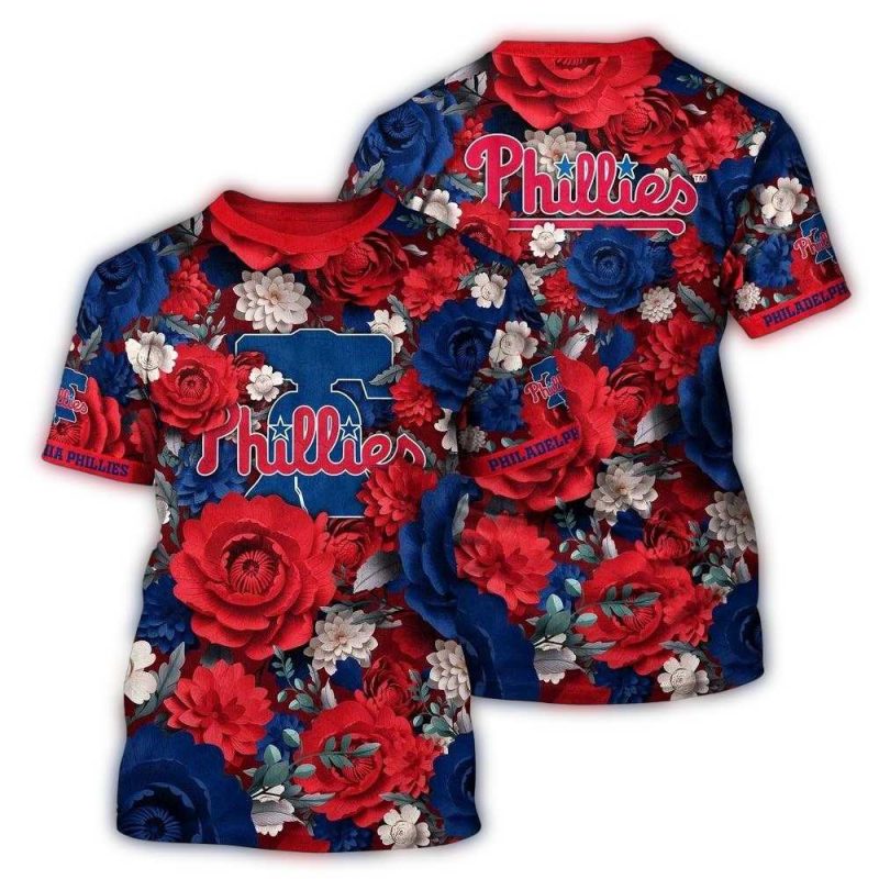 Philadelphia Phillies Tropical Flower Pattern All Over Print T-Shirt