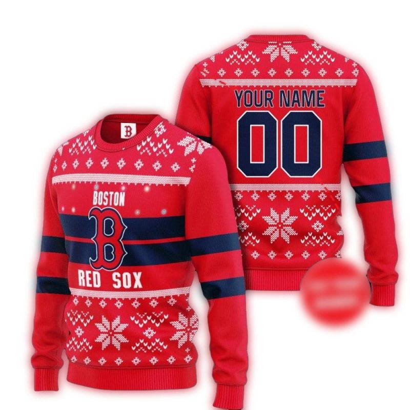 Personalized Boston Red Sox Christmas Ugly Sweater with Name & Number