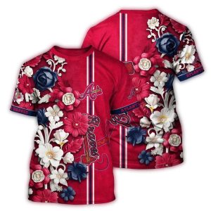 Atlanta Braves Floral Stripe All-Over Print T-Shirt For Fans