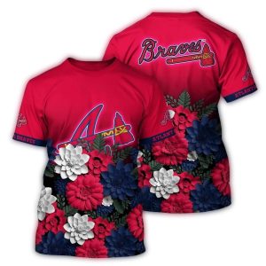 Atlanta Braves Floral All Over Print T-Shirt For Fans