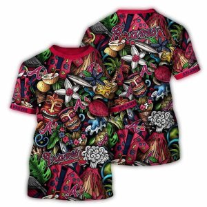 Atlanta Braves Tiki Floral All-Over Print T-Shirt For Fans