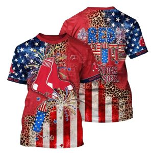 Boston Red Sox 4th of July Fireworks All-Over Print T-Shirt