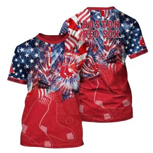 Boston Red Sox American Flag 4th of July All-Over Print T-Shirt