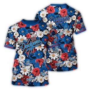 Los Angeles Dodgers Floral Pattern All-Over Print T-Shirt