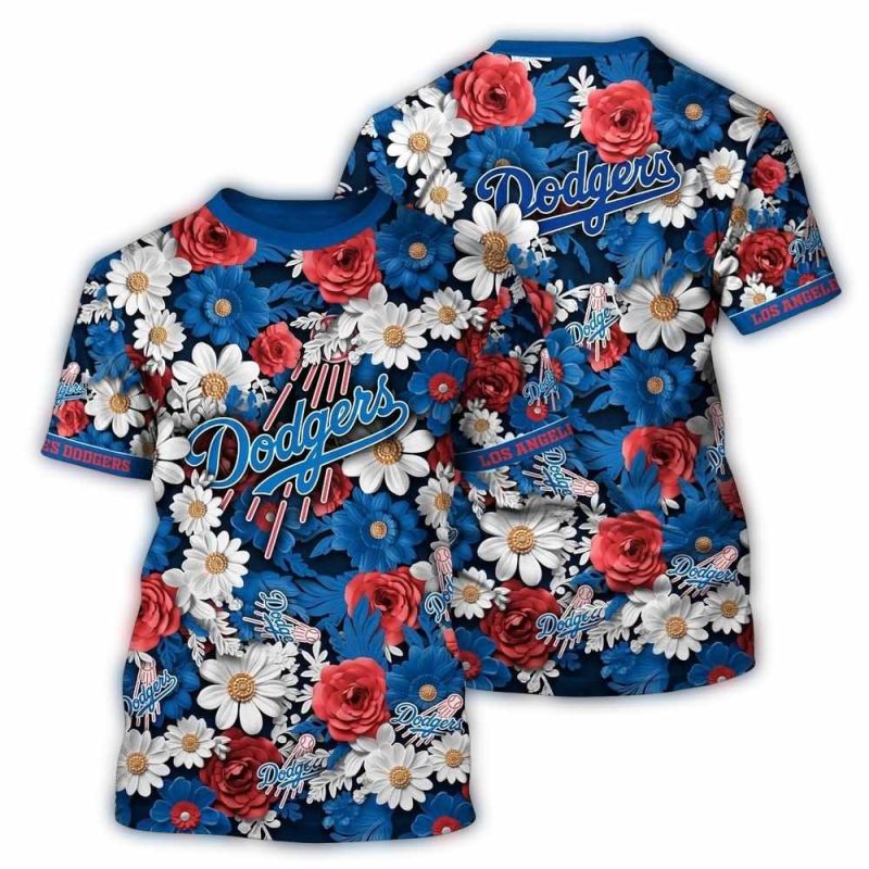 Los Angeles Dodgers Floral Pattern All-Over Print T-Shirt