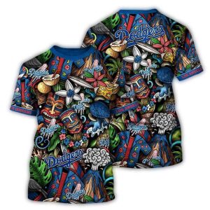 Los Angeles Dodgers Tiki Floral All-Over Print T-Shirt for Fans