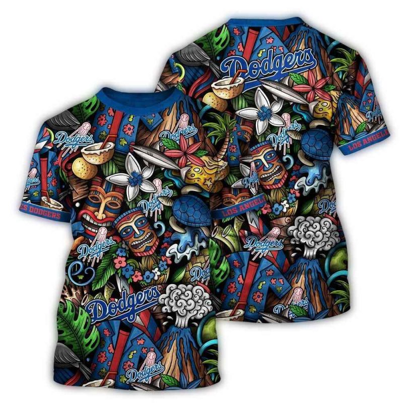 Los Angeles Dodgers Tiki Floral All-Over Print T-Shirt for Fans