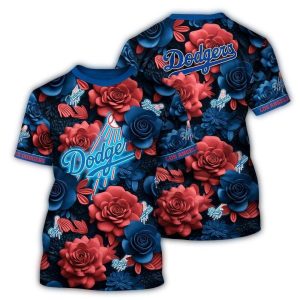 Los Angeles Dodgers Floral Pattern All-Over Print T-Shirt