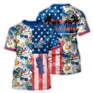Los Angeles Dodgers Floral AOP T-Shirt with Flag Design