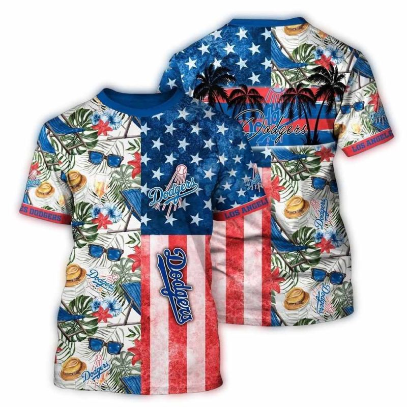 Los Angeles Dodgers Floral AOP T-Shirt with Flag Design