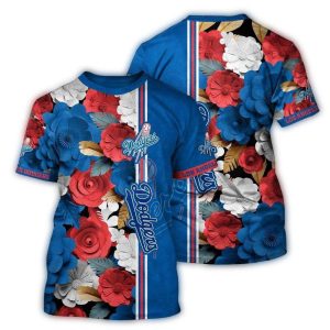 Los Angeles Dodgers Floral Stripes All-Over Print T-Shirt