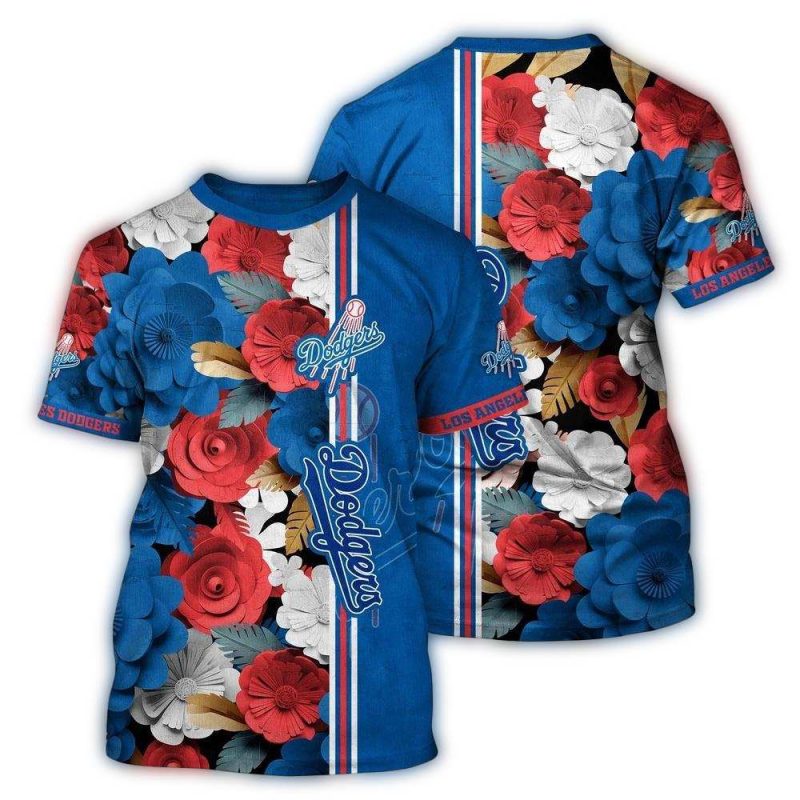 Los Angeles Dodgers Floral Stripes All-Over Print T-Shirt
