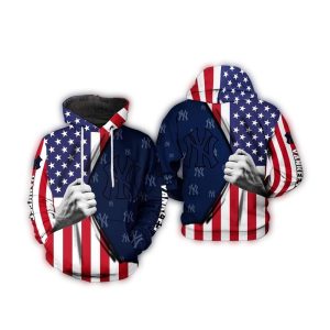 New York Yankees All-Over Print Us Flag Hoodie For Fans