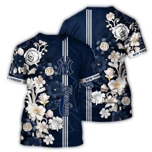 New York Yankees Floral Stripes All-Over Print T-Shirt For Fans