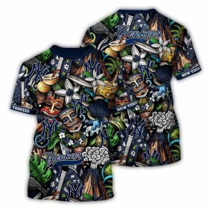 New York Yankees Tropical Tiki Floral Pattern All-Over Print T-Shirt