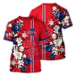 Philadelphia Phillies Floral Stripe All-Over Print T-Shirt for Fans