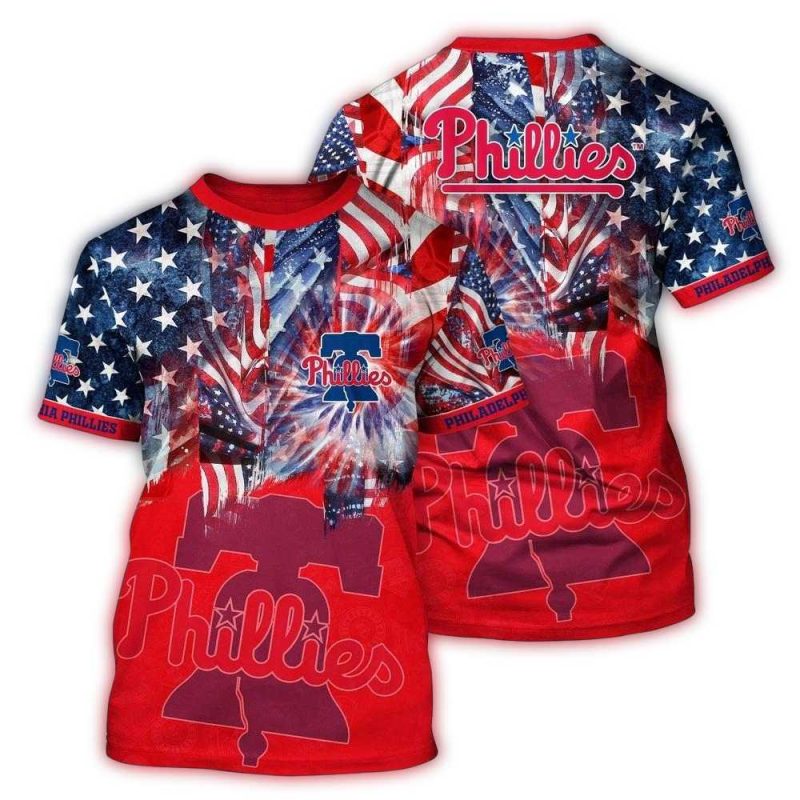 Philadelphia Phillies All-Over Print T-Shirt with American Flag Design