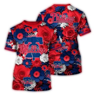Philadelphia Phillies Flower Blossom All-Over Print T-Shirt for Fans