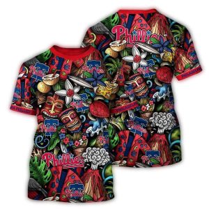 Philadelphia Phillies Tiki Floral All-Over Print T-Shirt for Fans
