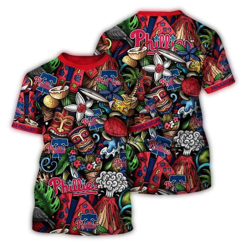 Philadelphia Phillies Tiki Floral All-Over Print T-Shirt for Fans