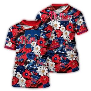 Philadelphia Phillies Floral Pattern All Over Print T-Shirt for Fans