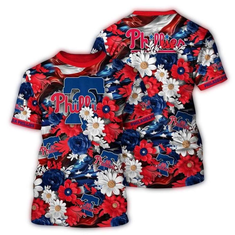 Philadelphia Phillies Floral Pattern All Over Print T-Shirt for Fans