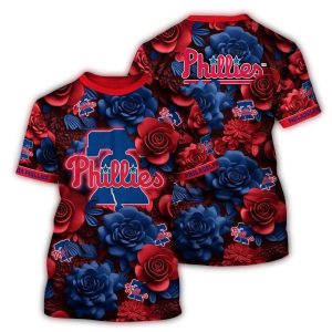 Philadelphia Phillies Floral Pattern All Over Print T-Shirt for Fans