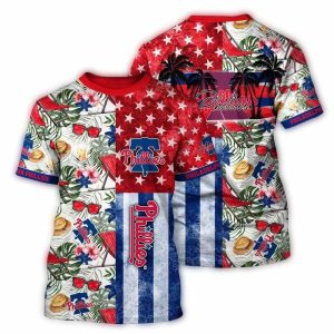 Philadelphia Phillies Floral Flag All Over Print T-Shirt for Fans