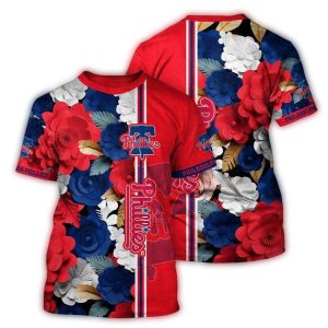 Philadelphia Phillies Floral Stripe All Over Print T-Shirt for Fans