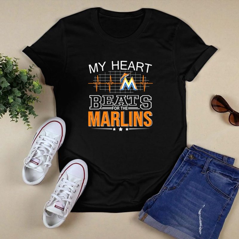 MY HEART BEATS FOR THE MIAMI MARLINS T Shirt Black 1