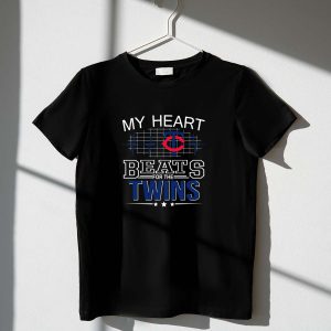 Minnesota Twins Logo T-Shirt With Baseball Backdrop - Heart Beats Design