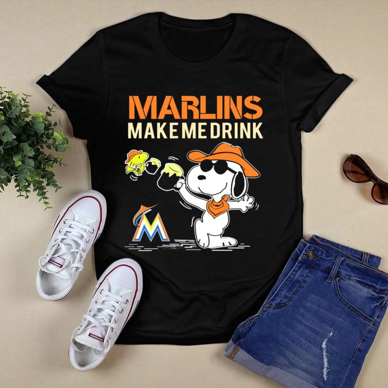 Marlins Make Me Drink Snoopy Miami Marlins Fans T Shirt Black 1