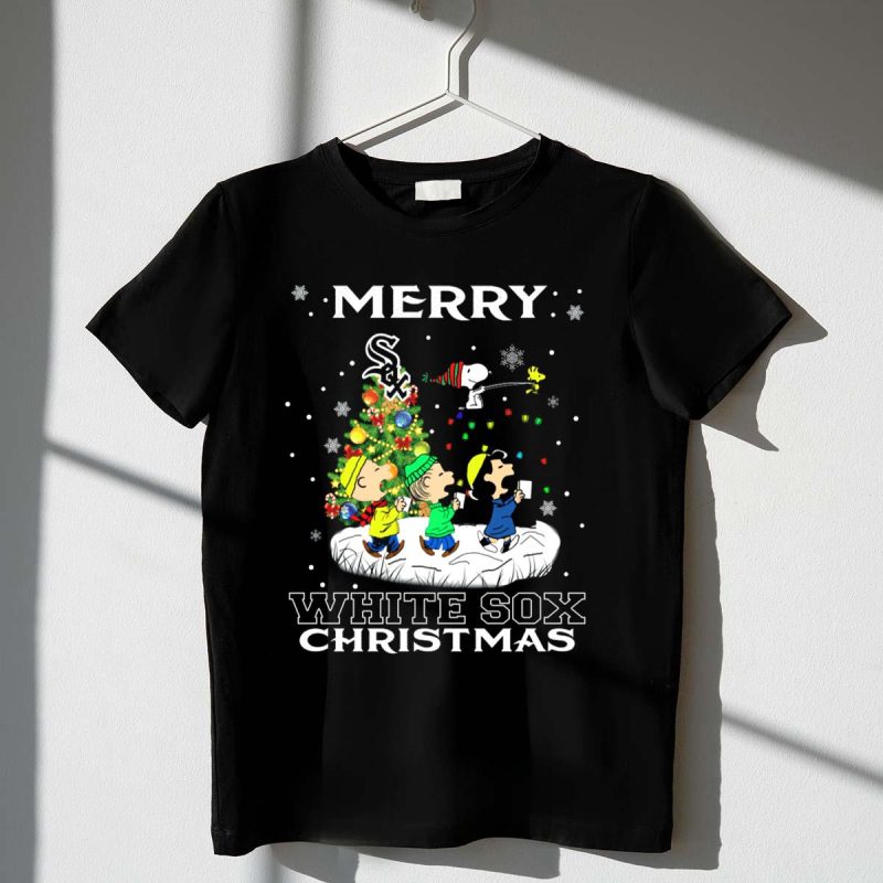 Merry Chicago White Sox Christmas Featuring Snoopy and Peanuts Characters T Shirt t shirt 1 1