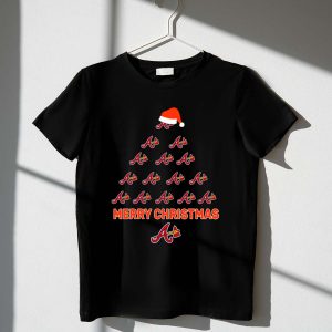 Atlanta Braves Christmas Tree T-Shirt With Santa Hat Design