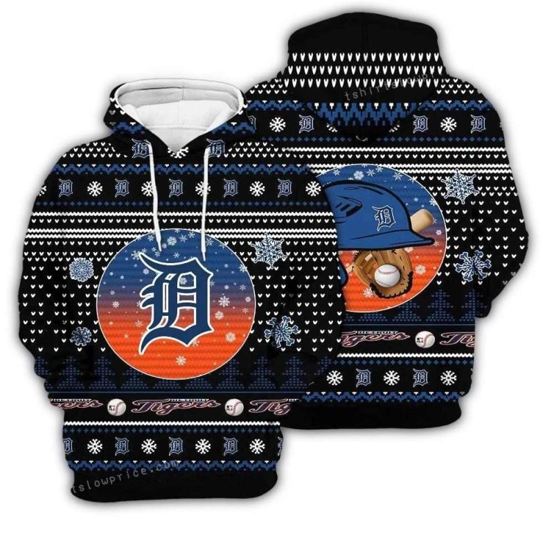 Merry Christmas Detroit Tigers Pattern All Over Print Hoodie 1